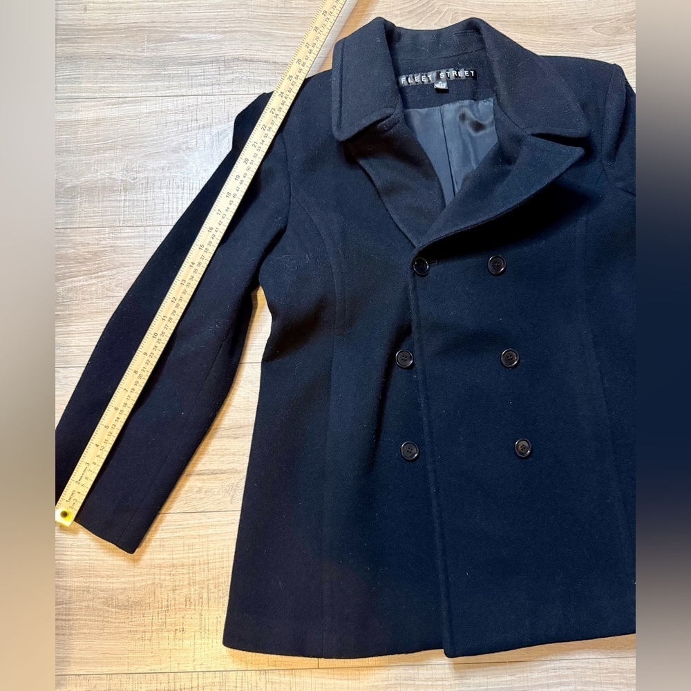 Fleet Street Women’s Black Wool Pea Coat Size M – Classic Double-Breasted Jacket - Picture 11 of 11